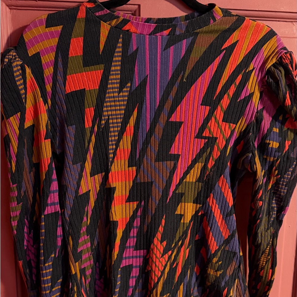 FARM Rio Colorful Geometric Ribbed Bodysuit — Pink, Orange, Purple, Black